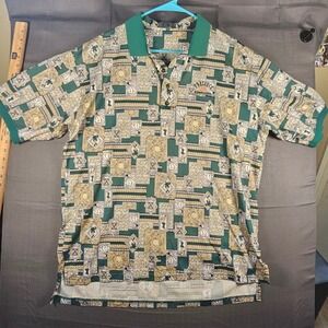 Descente Golf Collection Mens Large Green Novelty Print Presidio Polo Shirt L